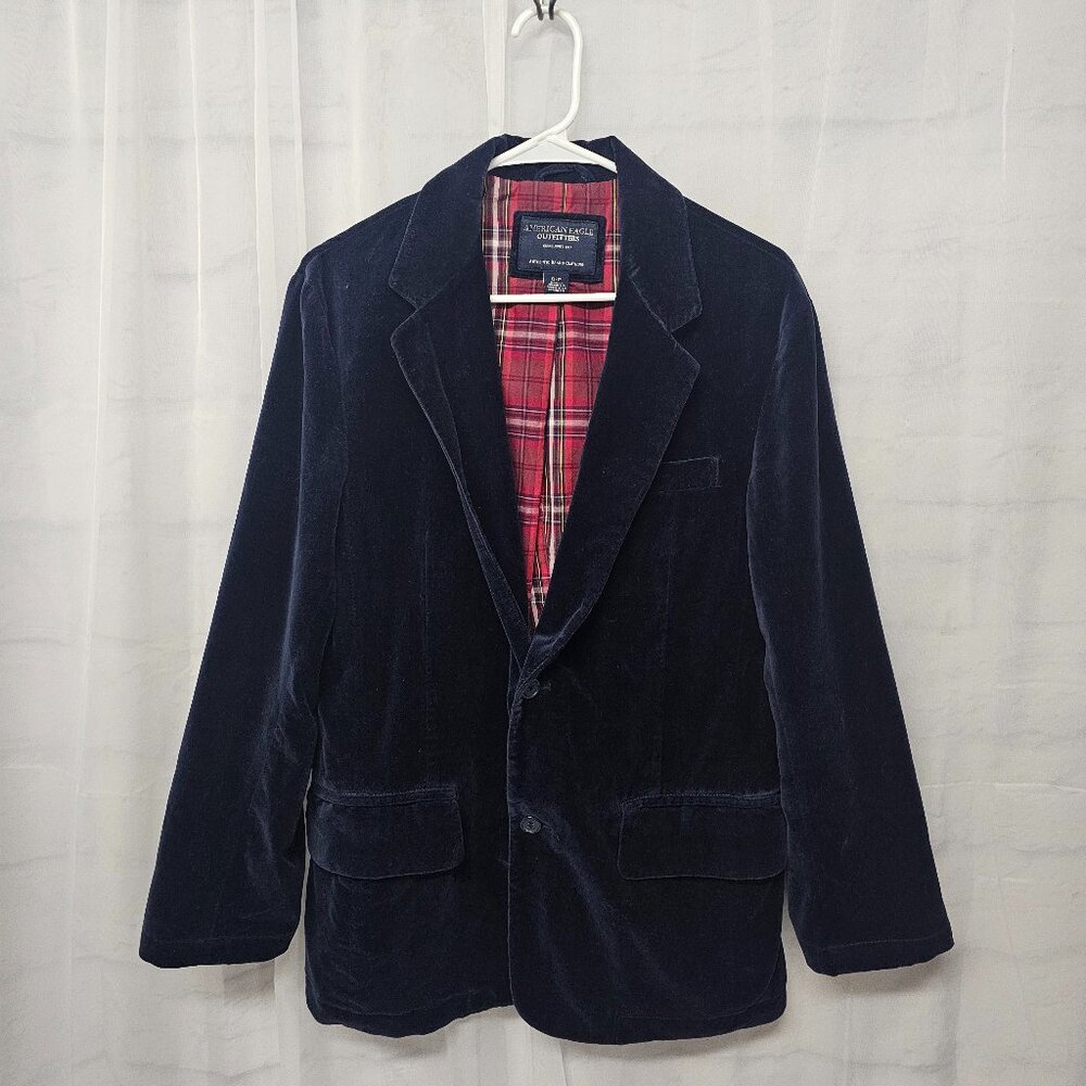 Vintage American Eagle Velvet Blazer Navy Blue Collegiate Preppy Unisex S